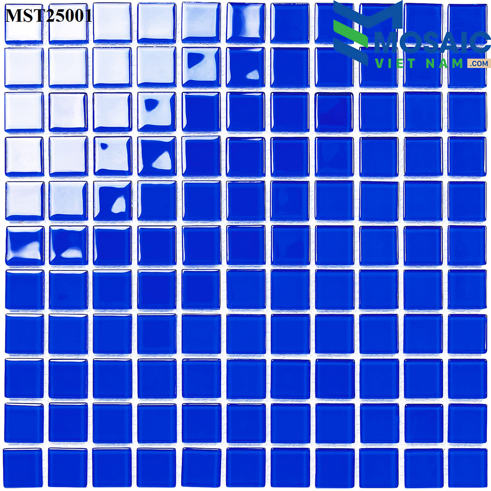 Gạch Mosaic Thủy tinh đơn màu xanh đậm (MST48001:25X25) MST25001